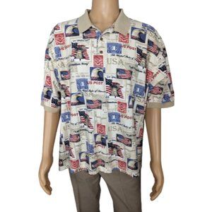 American Summer Clothing Company Patriotic Stamps Polo Shirt XXL